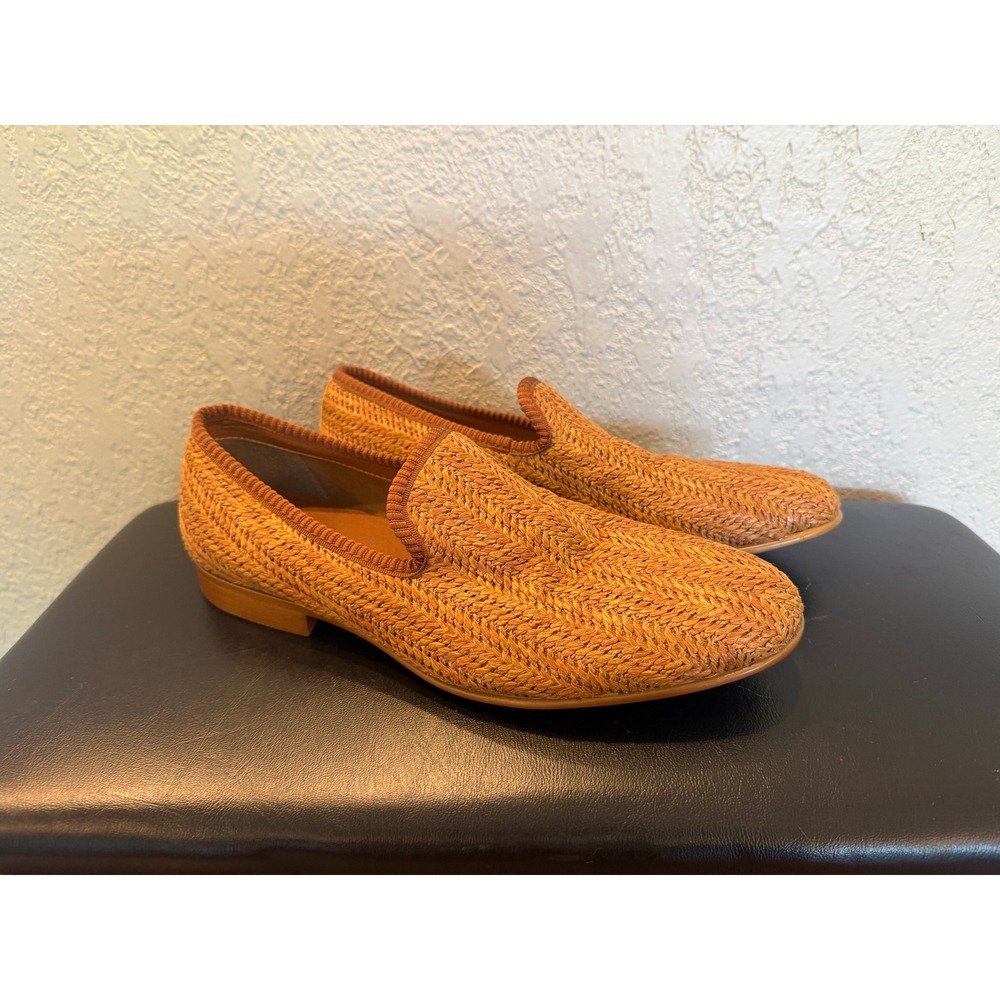 Aldo Mens Woven Raffia Style Loafers Tan Chevron Slip On Shoes Size 9 EUR 42
